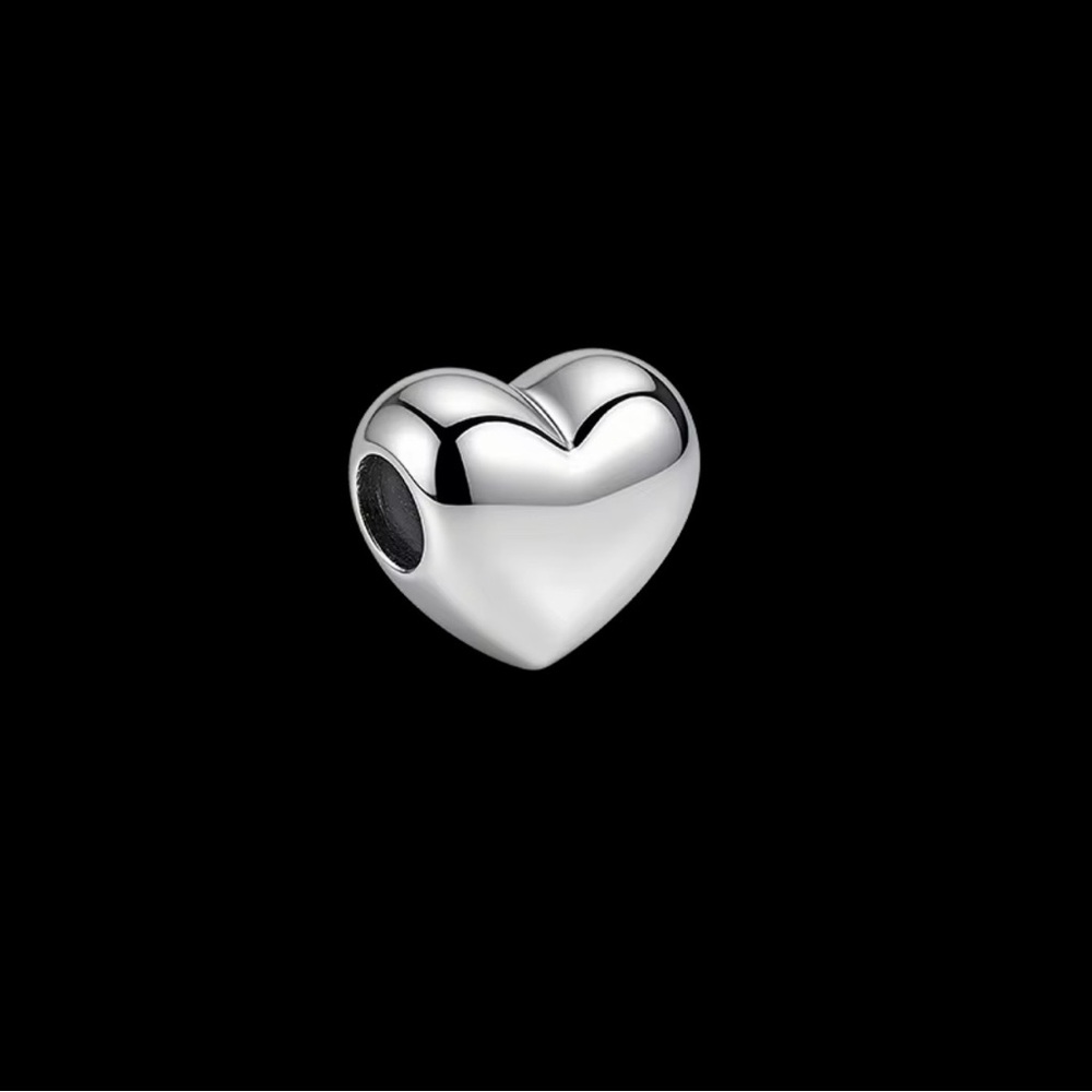 Silver Heart Charm Bead - Polished Silver